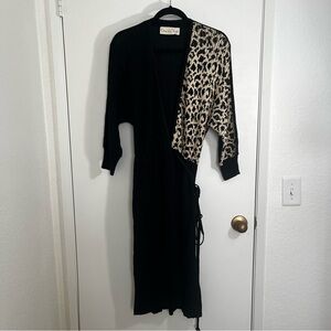 Oscar de la Renta Vtg Knit Wrap Sweater Dress Sz 12 Animal Prnt Wool Blend USA